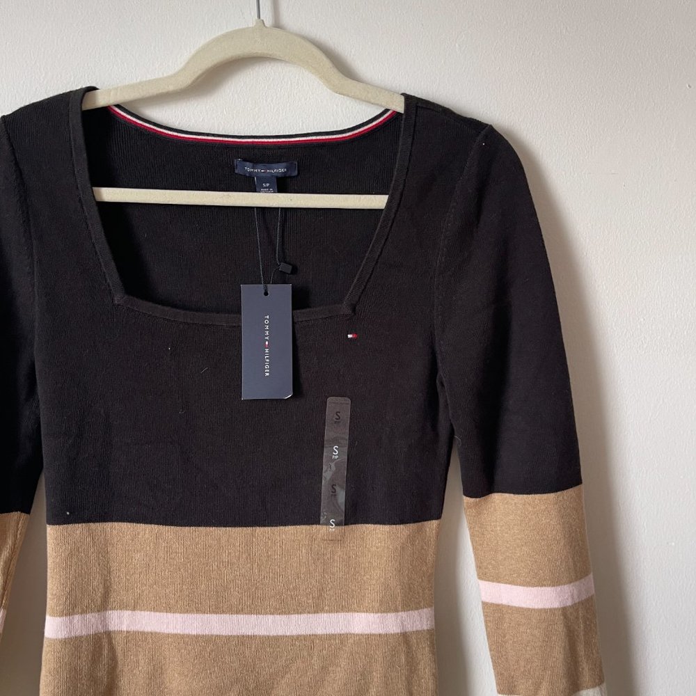 NWT Tommy Hilfiger Essential Stripe Square Neck Sweater In Black Size S - Picture 4 of 6